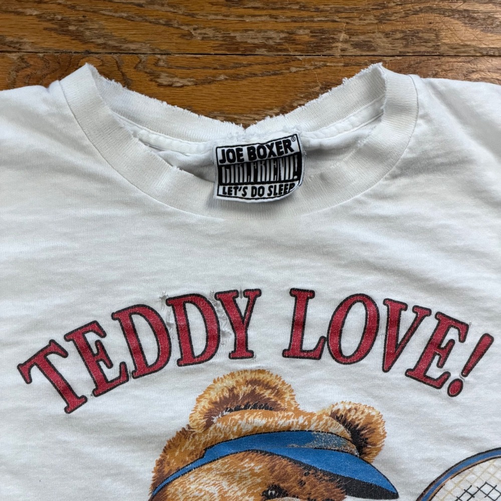 Vintage Joe Boxer Teddy Love Graphic T-Shirt White Single Stitch USA XL Thrashed